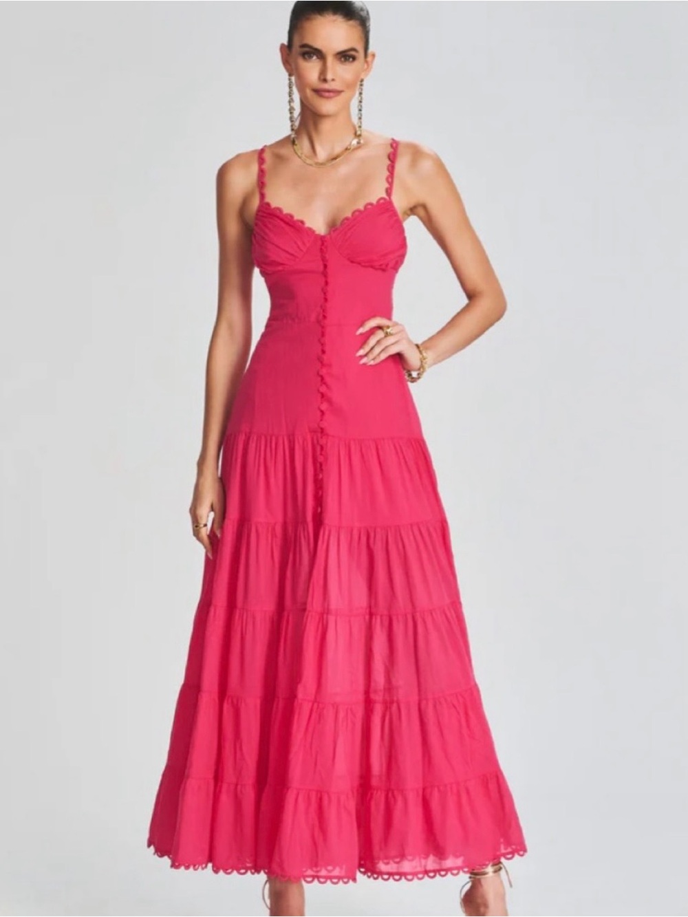 Charo Ruiz Hot Pink Melia Scallop-Trim Tiered Maxi Dress on Sale!